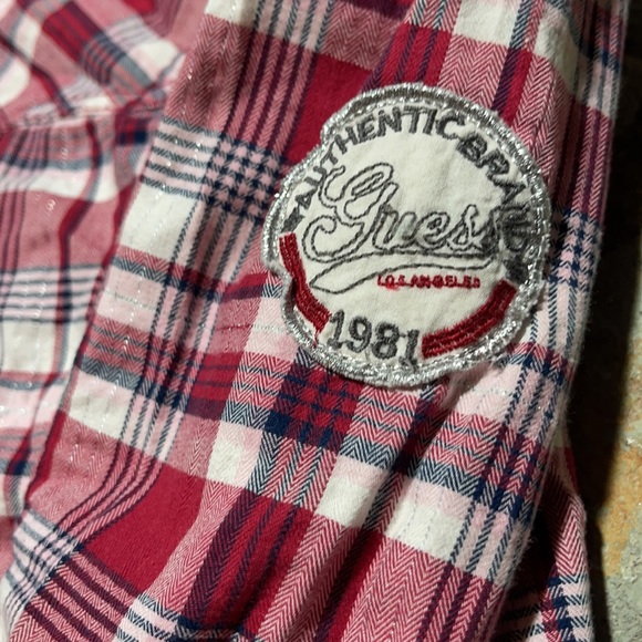 size S - Guess Cheery Cherry Plaid sparkly pretty fitted feminine classic style - Picture 14 of 16